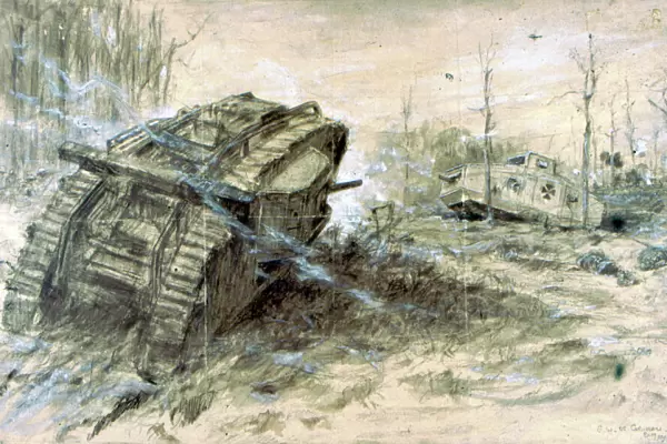 Tank Battle on the Somme British MkIV & German A7V tanks in