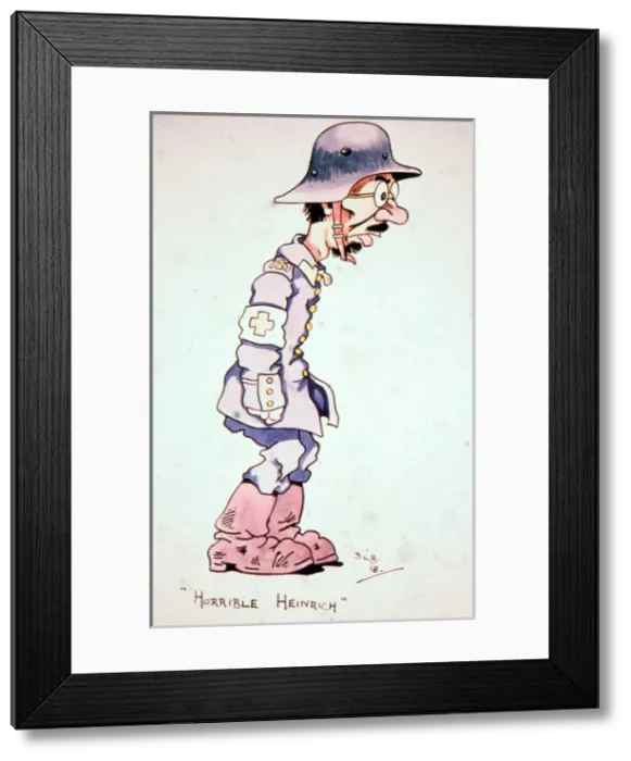 Framed Print : Cartoon of German soldier in a sketch book, WW1 Framed Print : Cartoon of German soldier in a sketch book, WW1