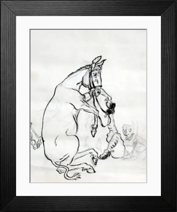 Framed Print : Unfinished cartoon sketch of horse and rider Framed Print : Unfinished cartoon sketch of horse and rider