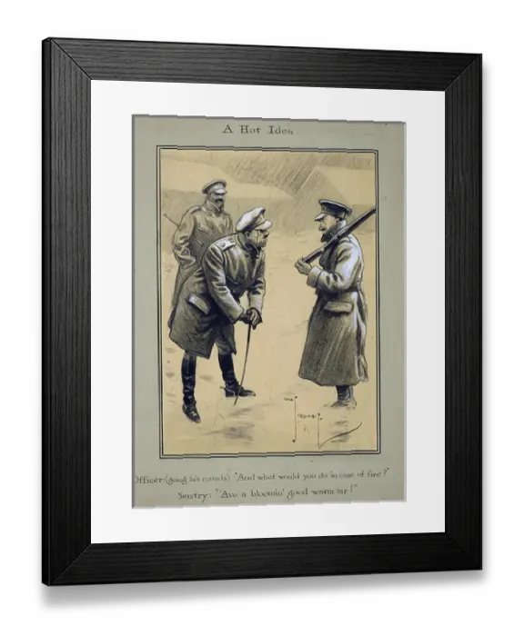 Framed Print : Cartoon, A Hot Idea - Officer and Sentry, WW1 Framed Print : Cartoon, A Hot Idea - Officer and Sentry, WW1