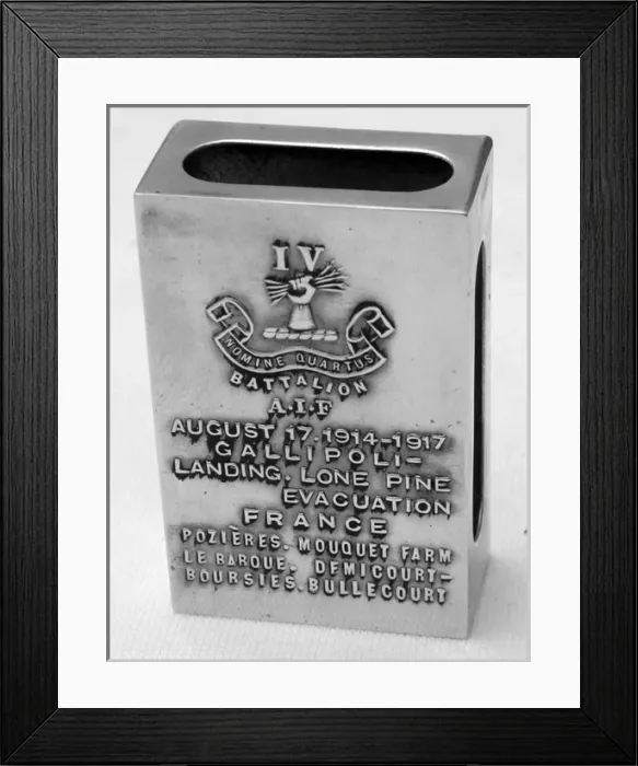 Framed Print : Matchbox holder with AIF cap badge, WW1 Framed Print : Matchbox holder with AIF cap badge, WW1