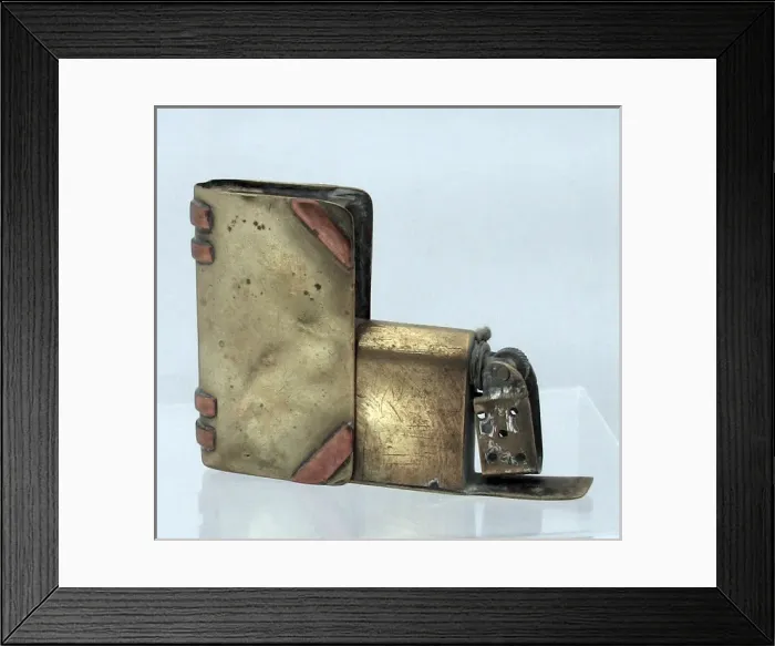 Framed Print : Trench Art lighter in the shape of a book, WW1 Framed Print : Trench Art lighter in the shape of a book, WW1
