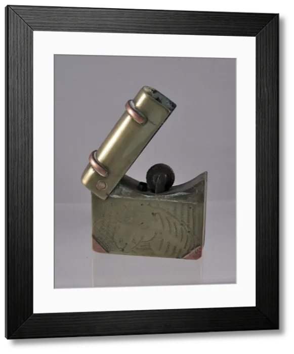 Framed Print : Trench Art lighter in the shape of a book, WW1 Framed Print : Trench Art lighter in the shape of a book, WW1