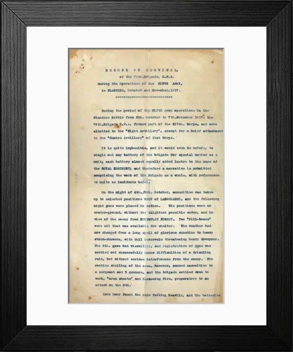 Framed Print : Record of Services of the 79th Brigade, RFA, Flanders Framed Print : Record of Services of the 79th Brigade, RFA, Flanders