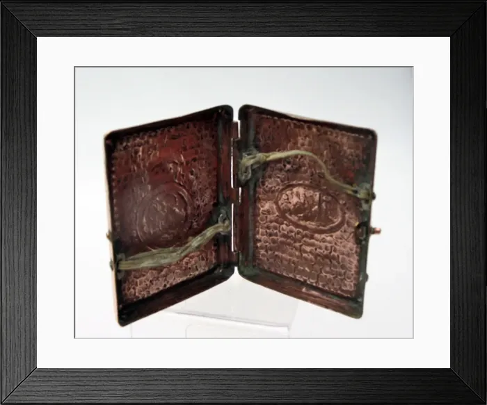 Framed Print : Copper cigarette box with Royal Engineers badge, WW1 Framed Print : Copper cigarette box with Royal Engineers badge, WW1