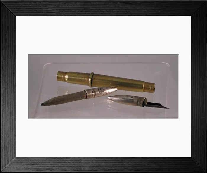 Framed Print : Pen and pencil set made from two bullets, WW1 Framed Print : Pen and pencil set made from two bullets, WW1