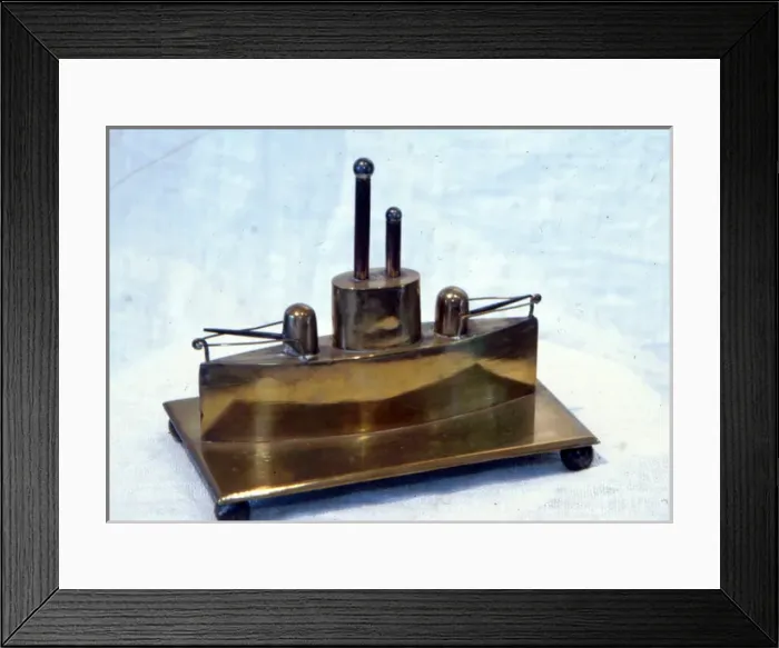 Framed Print : Trench Art model of a British mine layer, WW1 Framed Print : Trench Art model of a British mine layer, WW1