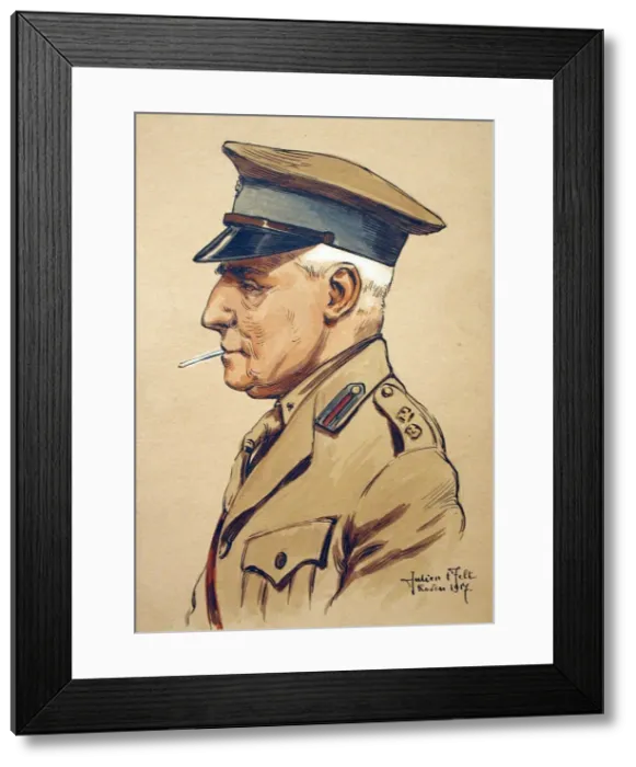 Framed Print : Portrait of a British Army Staff Officer smoking a cigarette Framed Print : Portrait of a British Army Staff Officer smoking a cigarette