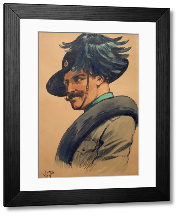 Framed Print : Italian soldier wearing the hat of Mountain Regiments Framed Print : Italian soldier wearing the hat of Mountain Regiments