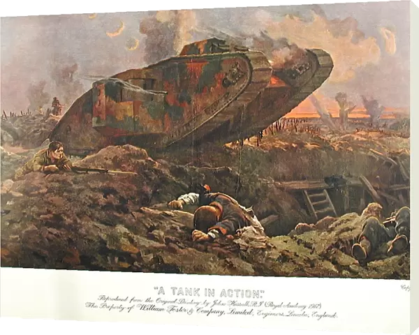 Tank in action. Reproduced from the original painting by John Hassall for