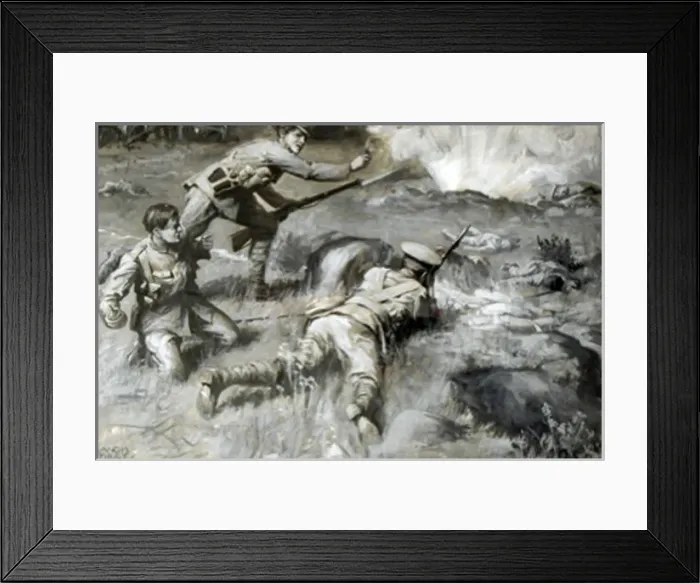 Framed Print : Private R Biggins attacking a crater at Hooge Framed Print : Private R Biggins attacking a crater at Hooge