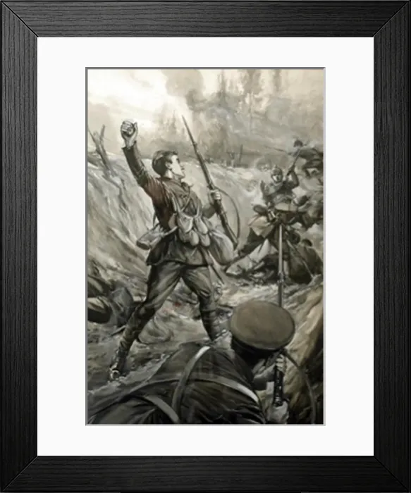 Framed Print : Lance Corporal Joynson drives the enemy back with bombs Framed Print : Lance Corporal Joynson drives the enemy back with bombs