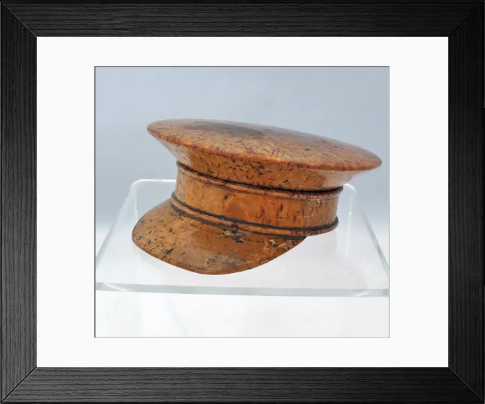 Framed Print : Hand-carved British Army service cap with a detachable top Framed Print : Hand-carved British Army service cap with a detachable top