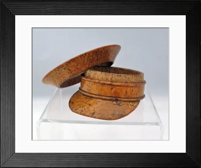 Framed Print : Hand-carved British Army service cap with a detachable top Framed Print : Hand-carved British Army service cap with a detachable top