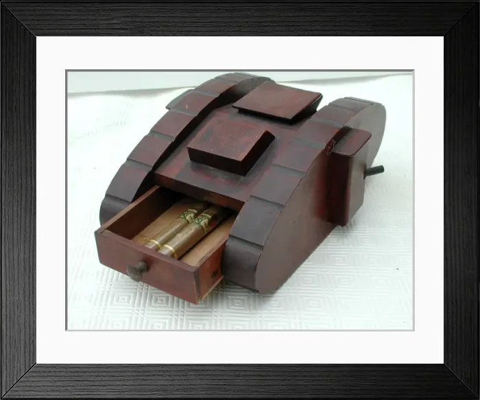 Framed Print : Carved World War One tank - cigar box Framed Print : Carved World War One tank - cigar box