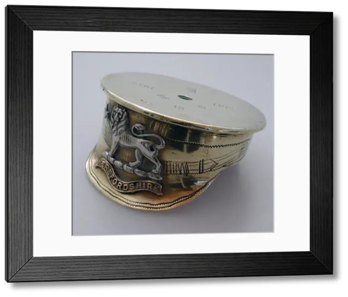 Framed Print : A cap with a Herefordshire Regiment badge Framed Print : A cap with a Herefordshire Regiment badge