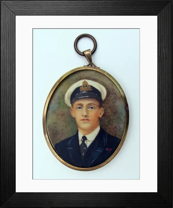 Framed Print : Miniature - Young Naval Officer wearing a DSO ribbon Framed Print : Miniature - Young Naval Officer wearing a DSO ribbon