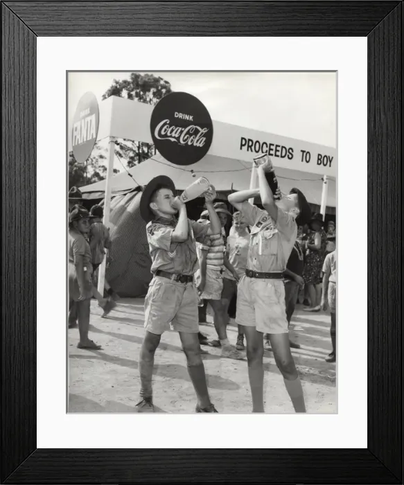 Framed Print : Boy scouts drinking from bottles, Australia Framed Print : Boy scouts drinking from bottles, Australia