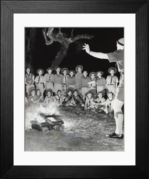 Framed Print : Scouts singing round a campfire, Australia Framed Print : Scouts singing round a campfire, Australia