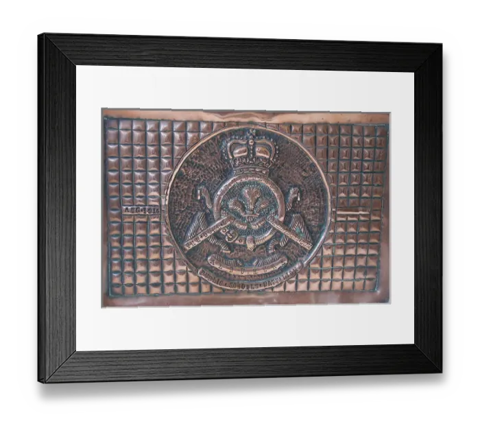 Framed Print : Copper tray with - badge of the Middlesex Regiment Framed Print : Copper tray with - badge of the Middlesex Regiment