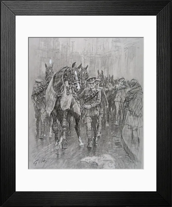 Framed Print : Led along the street in a long string of horses Framed Print : Led along the street in a long string of horses