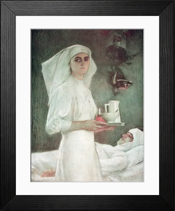 Framed Print : A nurse watching over a French hero, 1915 Framed Print : A nurse watching over a French hero, 1915