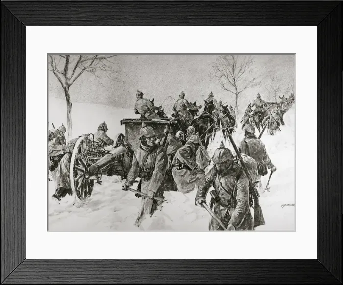 Framed Print : German Troops and Artillery in the winter snows Framed Print : German Troops and Artillery in the winter snows