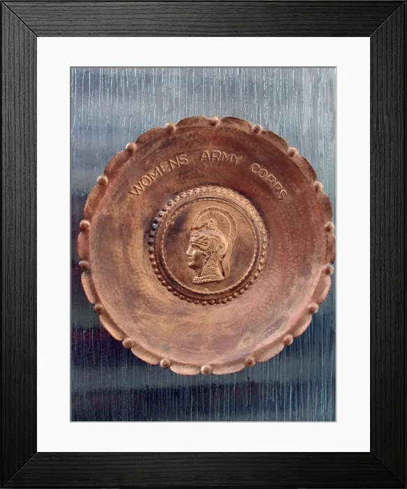 Framed Print : A handmade metal plate, stamped Womens Army Corps Framed Print : A handmade metal plate, stamped Womens Army Corps