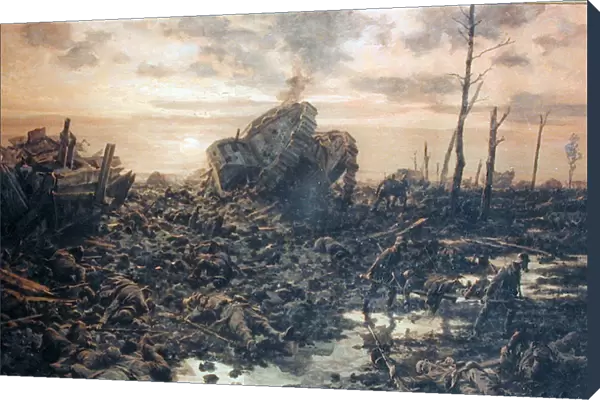A battlefield scene at dusk Western Front