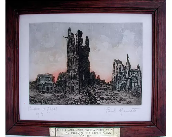 Ruins d Ypres with wooden frame from a Cloth Hall beam