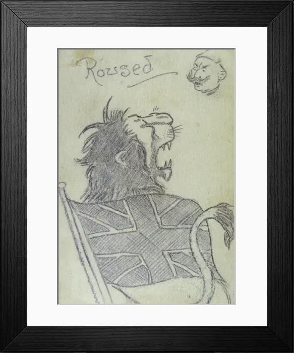 Framed Print : A roaring lion and Union Jack with nervous looking Kaiser Framed Print : A roaring lion and Union Jack with nervous looking Kaiser