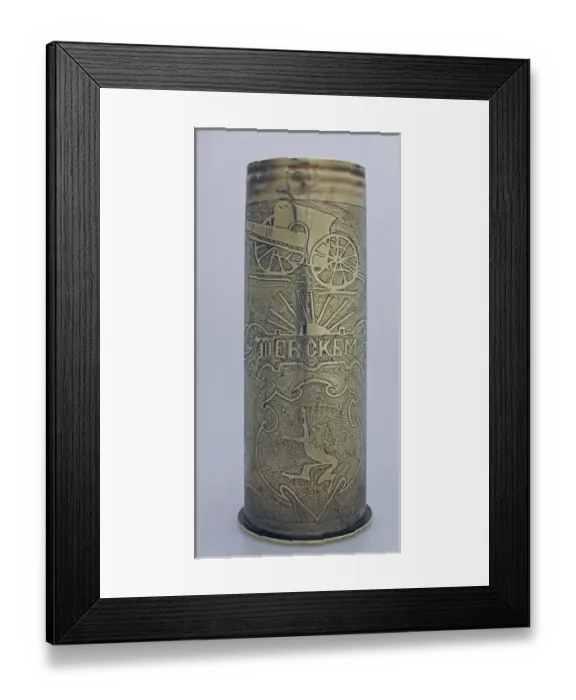 Framed Print : A 1913 77 mm shell case, engraved Merkem Framed Print : A 1913 77 mm shell case, engraved Merkem
