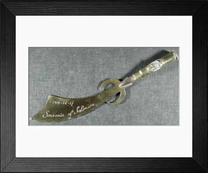 Framed Print : Letter opener Engraved Souvenir of Salonika 1915-16-17 Framed Print : Letter opener Engraved Souvenir of Salonika 1915-16-17