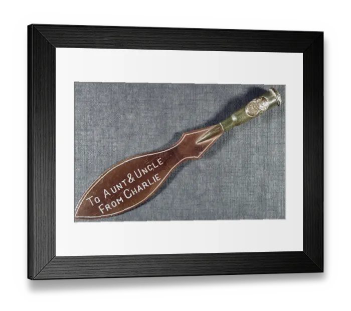 Framed Print : Letter opener Engraved To Aunt and Uncle from Charlie Framed Print : Letter opener Engraved To Aunt and Uncle from Charlie