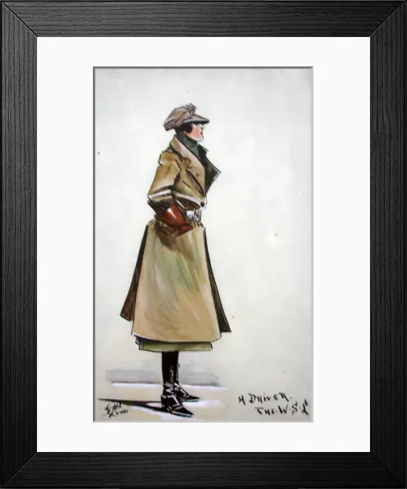 Framed Print : WWI caricature of a lady driver of the War Services Legion Framed Print : WWI caricature of a lady driver of the War Services Legion