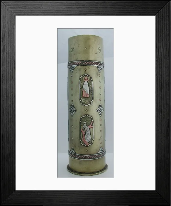 Framed Print : 79 mm German engraved artillery shell case - Bezalel School Framed Print : 79 mm German engraved artillery shell case - Bezalel School