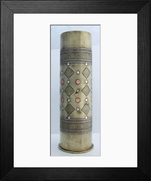 Framed Print : 82 mm German engraved artillery shell case - Bezalel School Framed Print : 82 mm German engraved artillery shell case - Bezalel School
