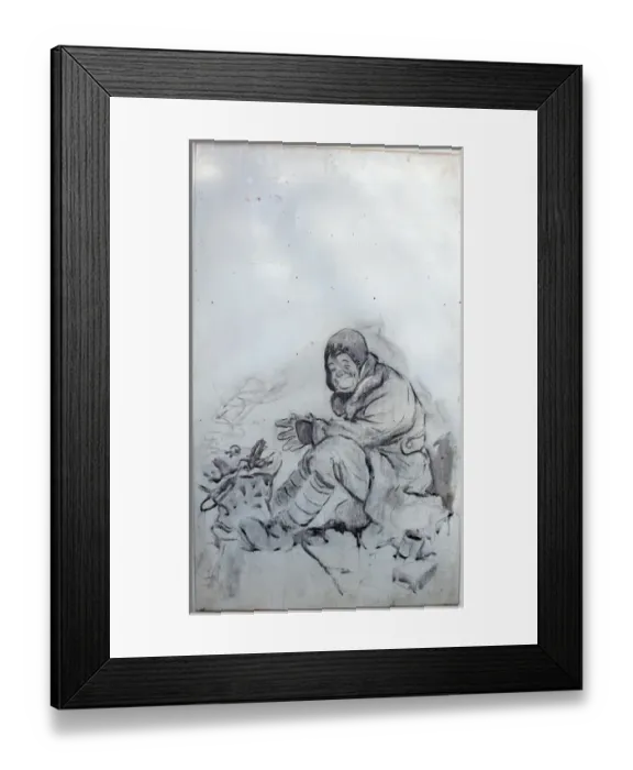 Framed Print : Bert warming himself by a brazier Framed Print : Bert warming himself by a brazier