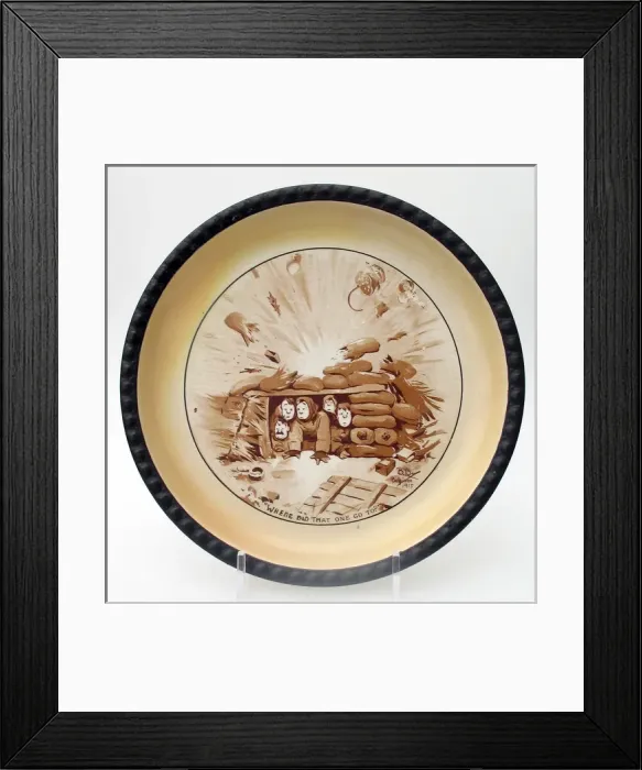 Framed Print : Cream pottery plate with black rim - WWI - Bairnsfatherware Framed Print : Cream pottery plate with black rim - WWI - Bairnsfatherware