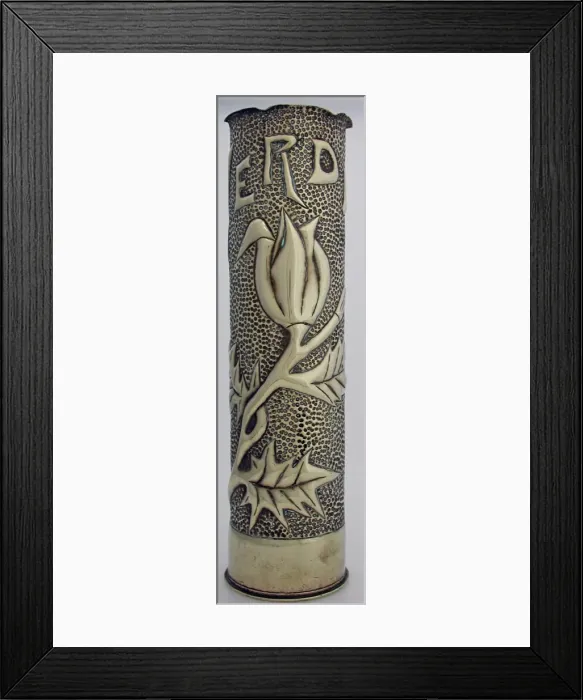 Framed Print : 75 mm shellcase with an Art Deco design of floral embossing Framed Print : 75 mm shellcase with an Art Deco design of floral embossing
