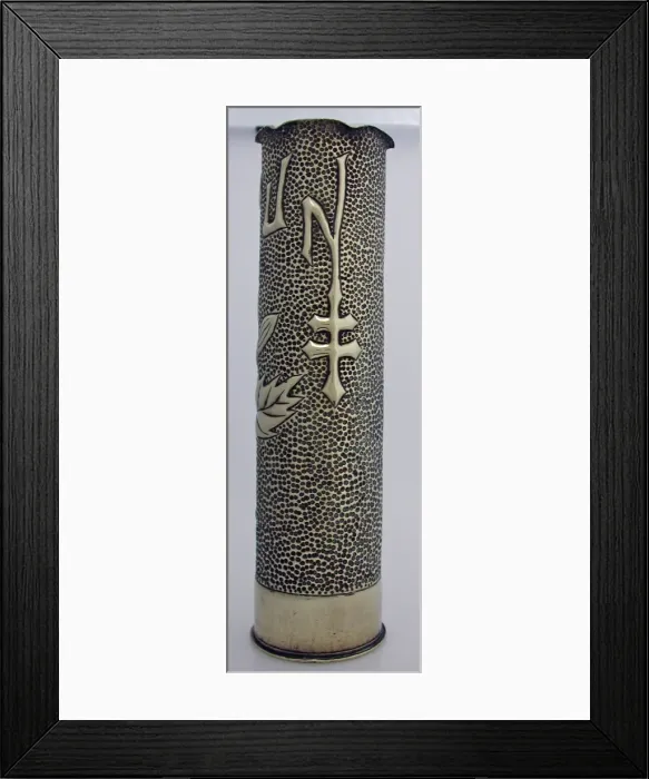 Framed Print : 75 mm shellcase with an Art Deco design of floral embossing Framed Print : 75 mm shellcase with an Art Deco design of floral embossing