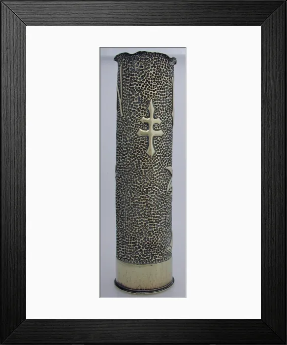 Framed Print : 76 mm shellcase with an Art Deco design of floral embossing Framed Print : 76 mm shellcase with an Art Deco design of floral embossing