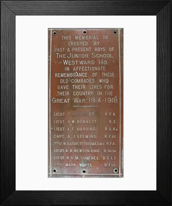 Framed Print : Memorial plaque, Westward Ho Junior School, WW1 Framed Print : Memorial plaque, Westward Ho Junior School, WW1