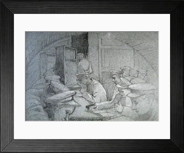 Framed Print : Soldiers writing, reading and relaxing in a Nissen hut Framed Print : Soldiers writing, reading and relaxing in a Nissen hut