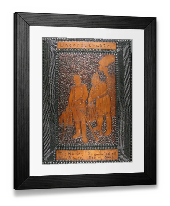 Framed Print : Hand carved oak plaque entitled Unconquerable Framed Print : Hand carved oak plaque entitled Unconquerable