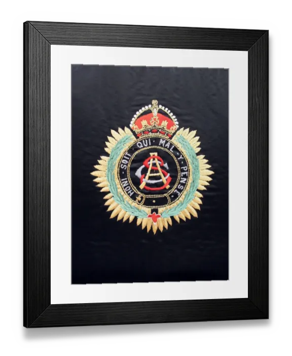 Framed Print : WWI badge of the Army Service Corps, finely woven in silk