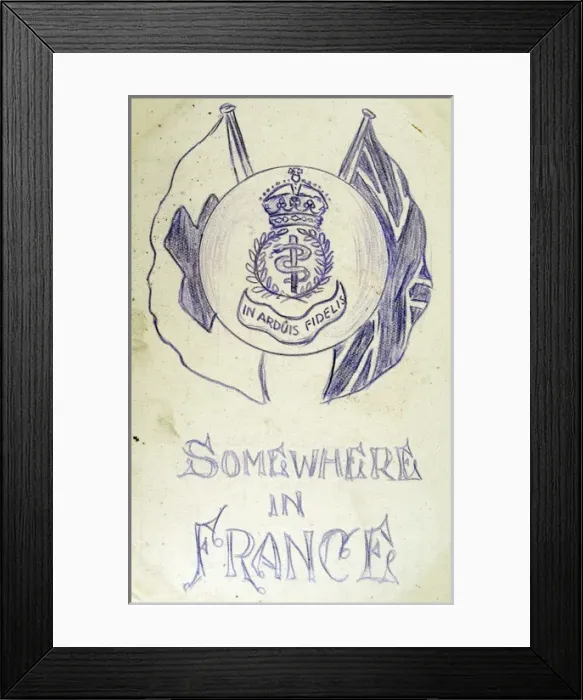 Framed Print : RAMC badge with Union Jack and Red Cross Flag