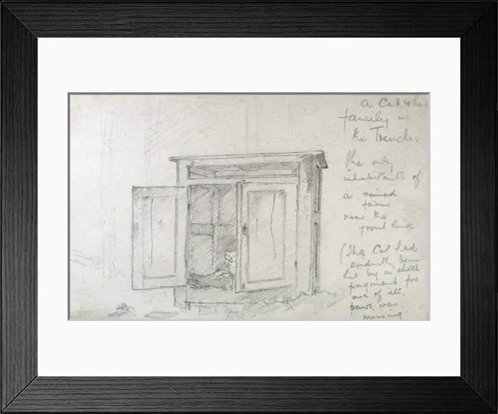 Framed Print : A cat and her family in the Trenches - WWI Framed Print : A cat and her family in the Trenches - WWI