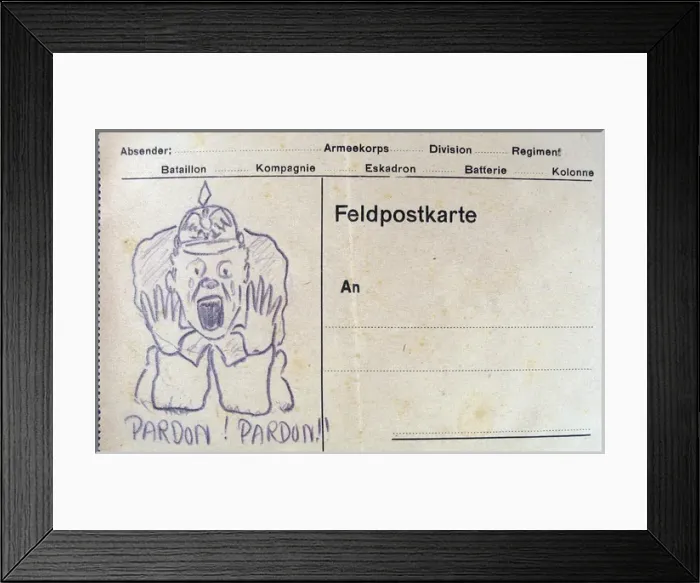 Framed Print : German soldier saying PARDON ! - German Field Postcard Framed Print : German soldier saying PARDON ! - German Field Postcard