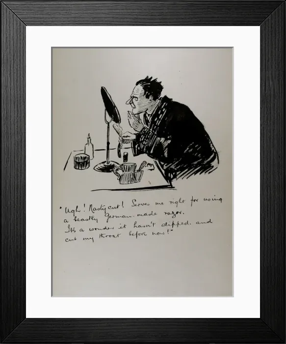 Framed Print : Dangers of using a German razor